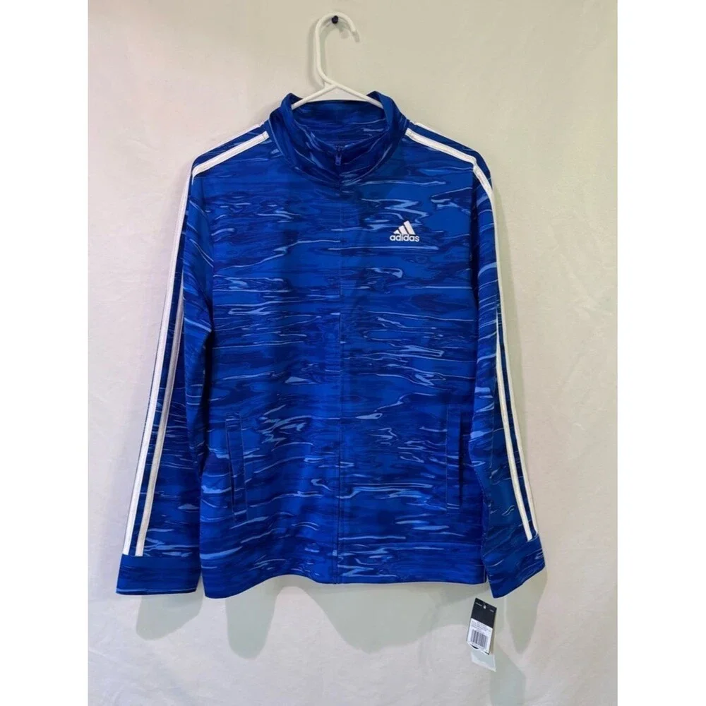 Adidas Track Jacket Youth Boys X-Large 18/20 Blue Water Full Zip Logo NWT